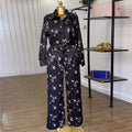 European and american cross-border women's fashion:  autumn new collection - stylish turn-down collar printed long-sleeve shirt and high-waisted trousers casual set