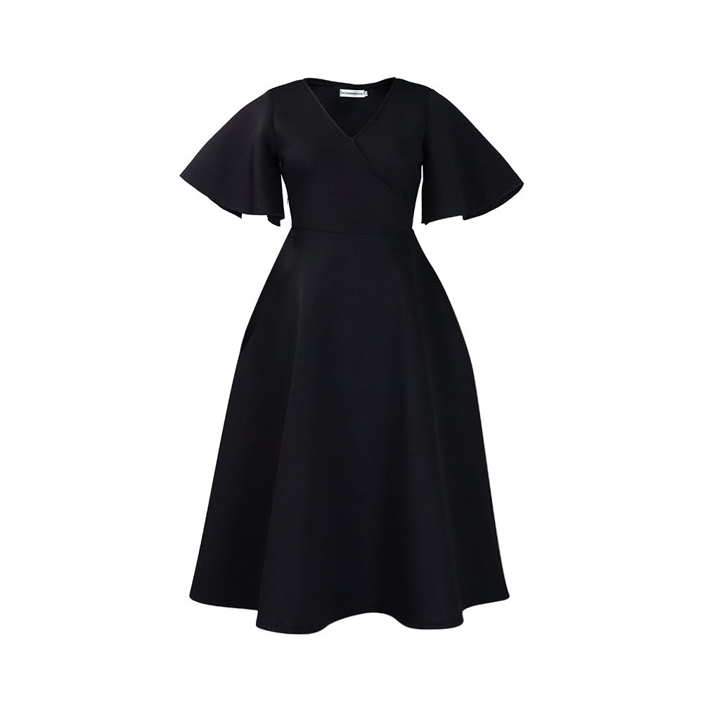 D3191 cross-border women's clothing  new style bell sleeves v neckfashionelegant large skirt dress european and american dress