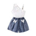 exclusive for european and american girls, new style children's white camisole + blue shorts