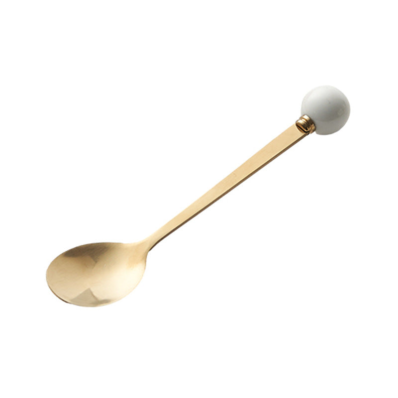 Simple macaron glazed ceramic handle fruit fork creative stainless steel fork spoon high-value home dessert spoon