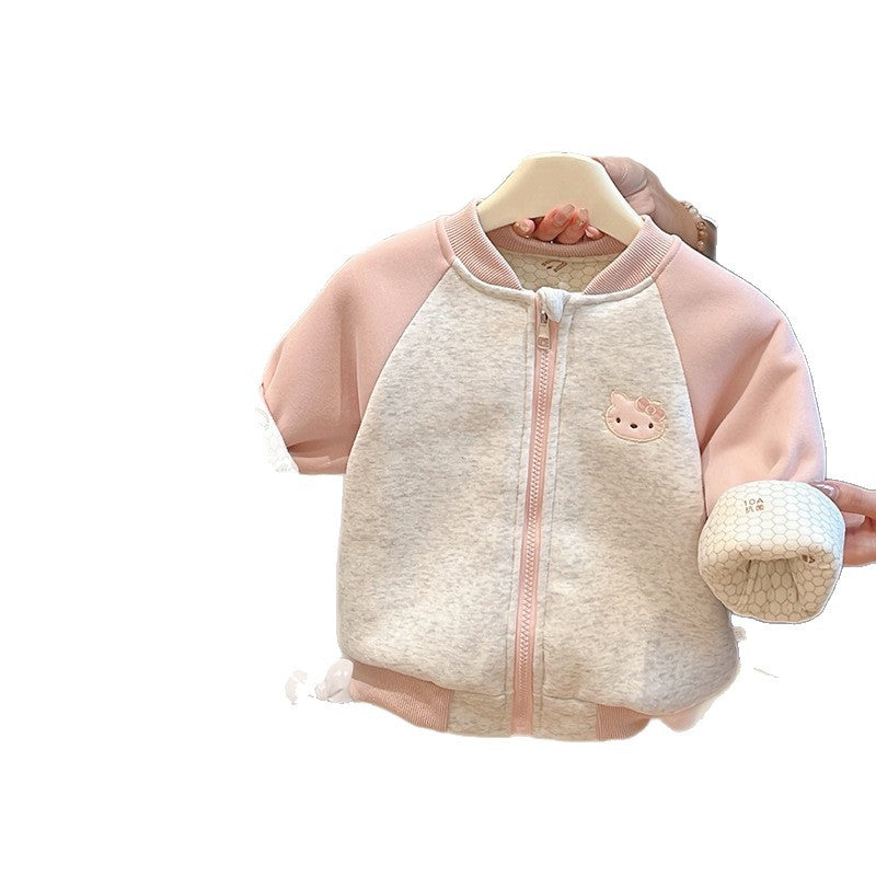 Autumn/winter girls' trendy three-layer quilted padded jacket, thickened baby girl outerwear, kids' warm clothing, casual fashion children's wear