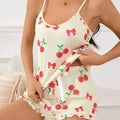 cross-border hot seller: casual & sexy european & american style lingerie set - cherry print, minimalist two-piece sleepwear