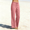 european and american cross-border women's linen-look fashion casual loose comfort solid color straight-leg pants with pockets wide-leg trousers