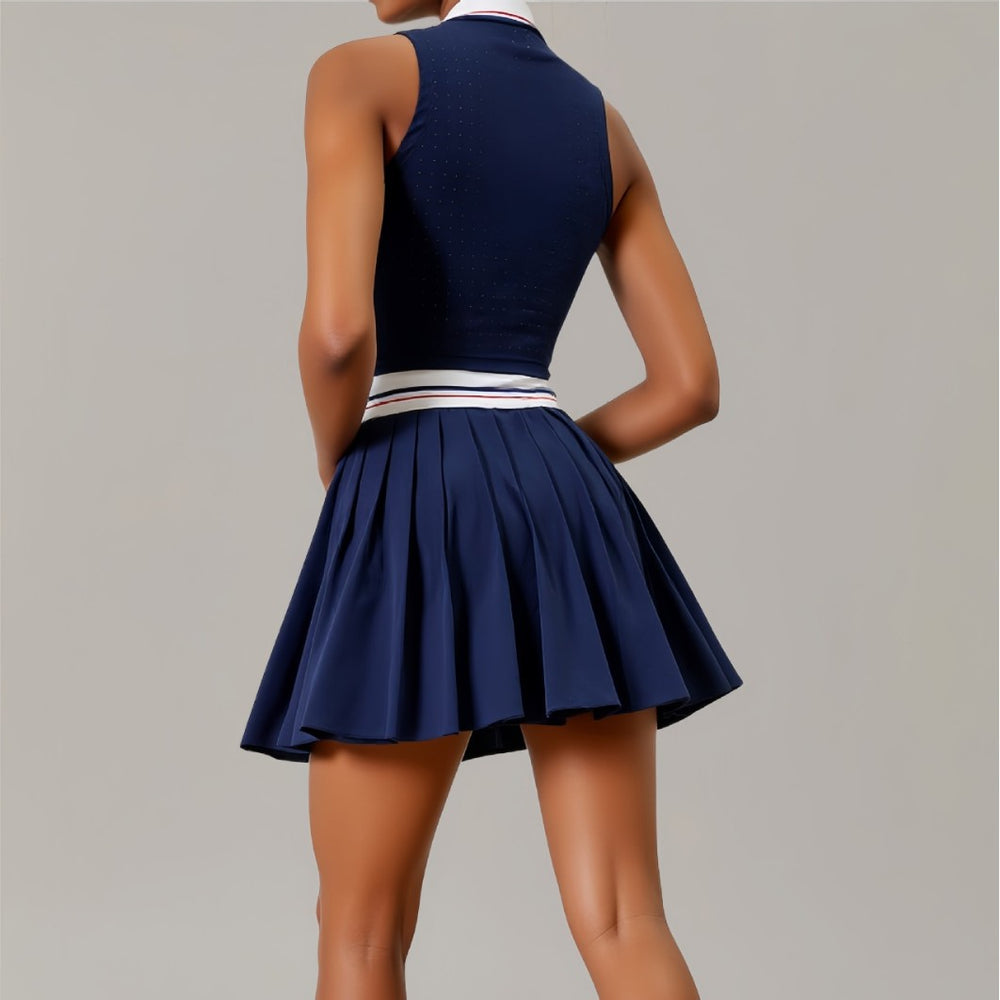 Wilsou style collared zip-up back breathable mesh tennis set - quick-dry skirt for sports & outdoor badminton