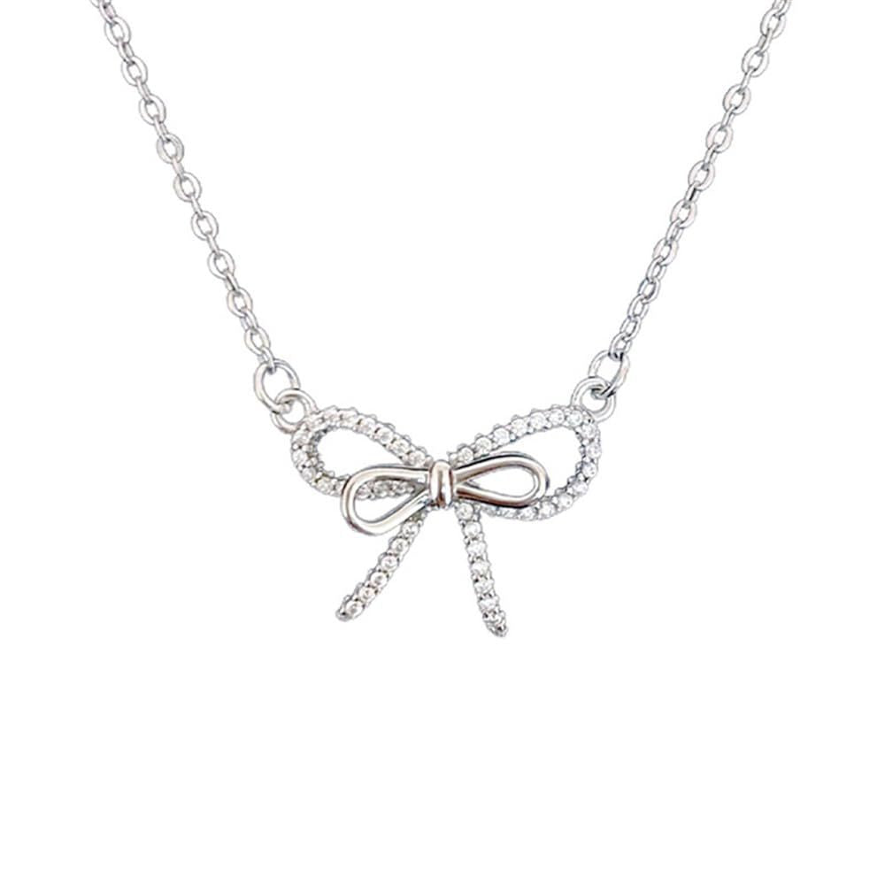 fashion business bow pendant necklace accessible luxuryniche stylesense of design inlaid zircon bow pendant necklace