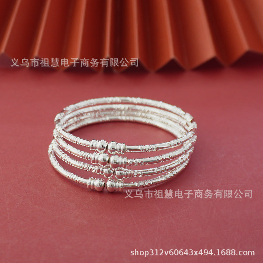 middle east silver beaded bracelet - elegant and stylish embossed pattern adjustable bangle - fashion accessory