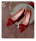 Red wedding shoes women's flats 2022 new chinese style bridal shoes bowknot maternity wearable xiuhe wedding dress two-wear