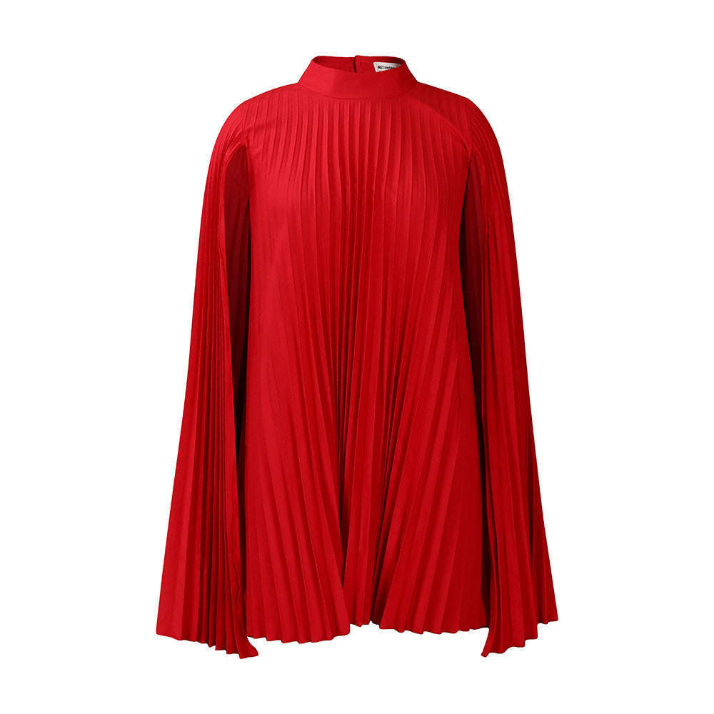European and american women's clothing  spring new fashion loose elegant cape pleated plus size batwing sleeve export dress