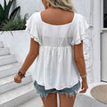 European and american cross-border women's lace square neck short sleeve embroidered blouse - new  spring/summer cool & casual style