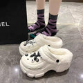 Fleece-lined cotton clogs for women, autumn and winter inner lining, 2024 new style, outer wear, height-increasing thick sole, furry cotton slippers for winter