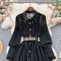 Spring autumnew arrival lapel heavy industry hook flower cut outfrenchlacedress female sexy large swing over the knee long skirt