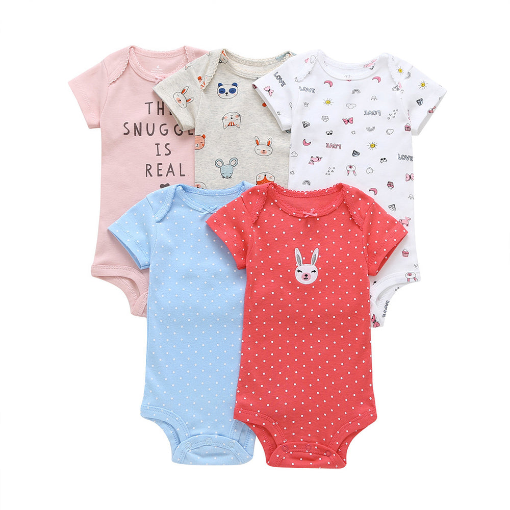 Dropshipping summer infant & toddler short-sleeve mixed color romper, triangle short-sleeve bodysuit, 5-piece set