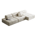 Custom module genuine leather sofa living room combination furniture, "tofu block" style italian & japanese cream-colored fabric sofa