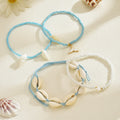 Multi-layer beaded foot jewelry wholesale european and american cross-border anklets for women vacation style shell starfish elastic rice bead anklet set