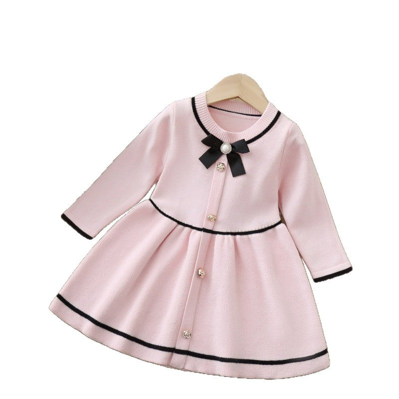 Girls' dress  spring new arrival: sweet and stylish knitted pullover dress for baby girls, chanel-inspired