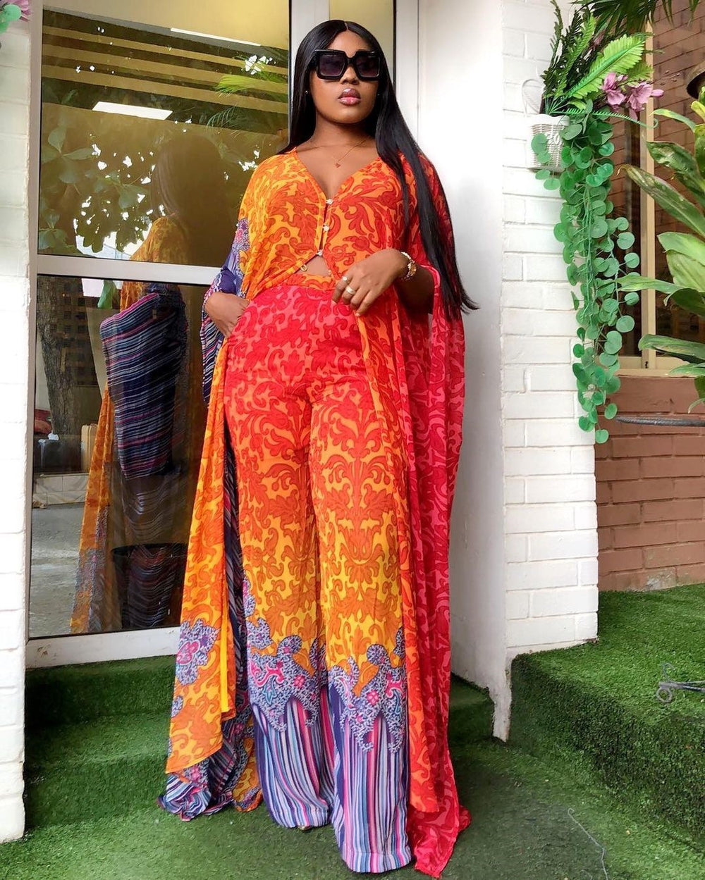 supply of african women's chiffon digital printing abaya + loose pants suit