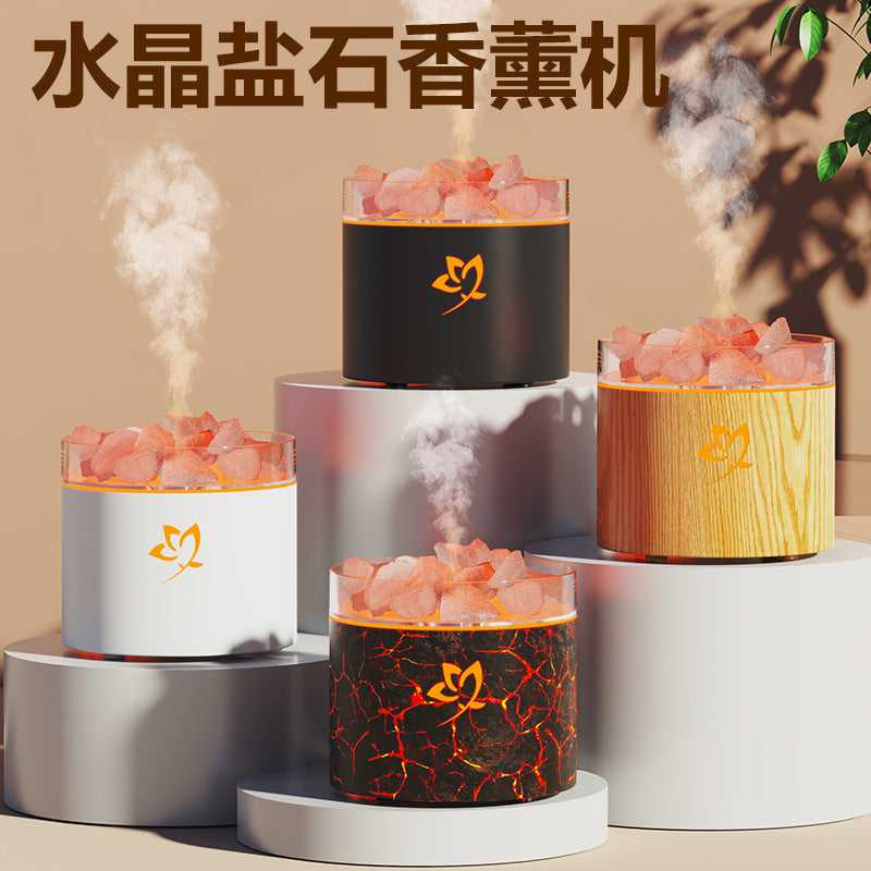 new salt stone flame aroma diffuser - home desktop usb colorful flame gradient ambient essential oil diffuser