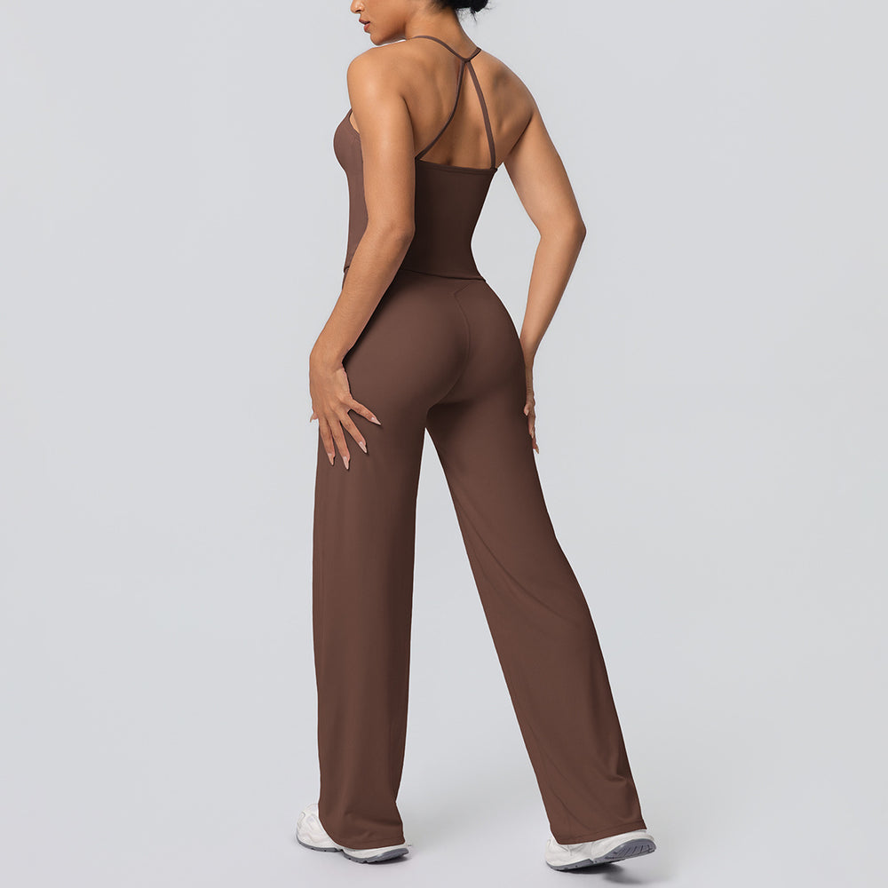 Ready-to-ship cross-border seamless double-sided nylon bra & leggings set - wide leg yoga outfit for running and fitness (two-piece)
