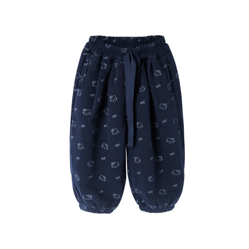 Fleece-lined pants spring & fallnew arrival cartoon kt cat bloomers thickenedcasualeasiest for match sweatpants boys pants trendy