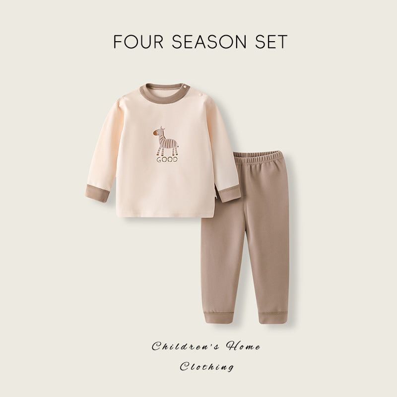 Kids' spring/autumn pure cotton thermal underwear set - baby pajama pants and top set for boys and girls - long sleeve and pants loungewear - children's clothing