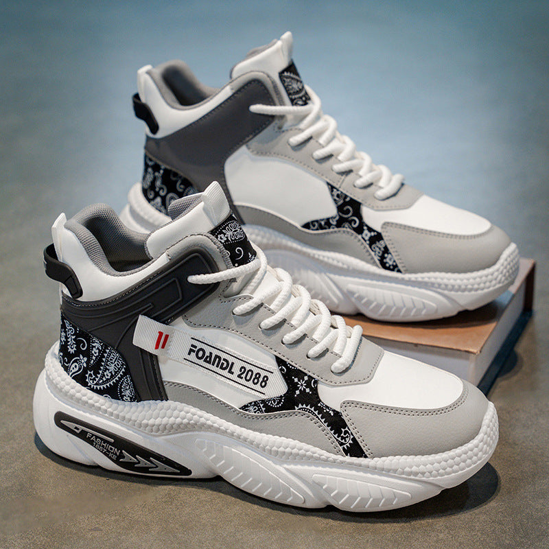 Popular men's shoes 2025 spring high-top basketball sneakers men's youth trendy brand running dad shoes to increase height