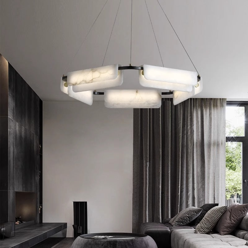 Marble all-copper chandelier designer creative restaurant rectangular modern new chinoiserieaccessible luxury living room bedroom study lamp