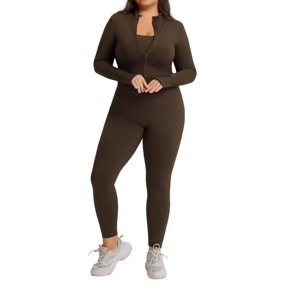 European and american plus size long sleeve yoga outfit set - women's high elasticity quick-dry activewear three-piece set - new autumn/winter fitness apparel