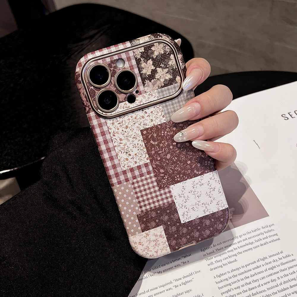 Suitable for large window iphone16 protective case brown stitching apple 17promax anti-fall mobile phone case kevlar