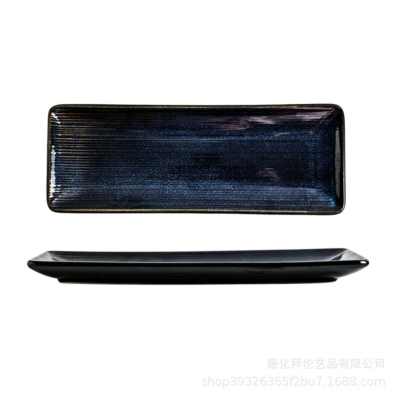 Japanese kiln-turned creative sushi ceramic plate, restaurant hotel large bench sushi dish dessert plate