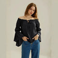fashion renaissance shirt off-shoulder bell sleeves rufflescasualloose one-shoulder tops