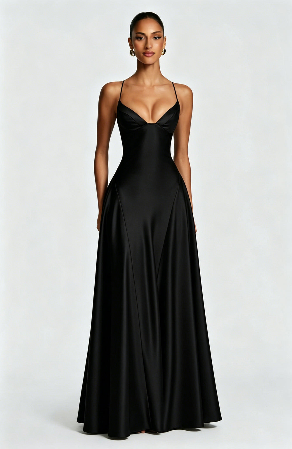 Amazon european and american women's clothing  new arrival: elegant and chic low-cut, high-end camisole dress with cinched waist