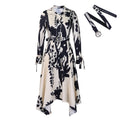 European and american export women's summer new fashionable elegant printed turn-down collar long sleeve irregular skirt printed european and american dress