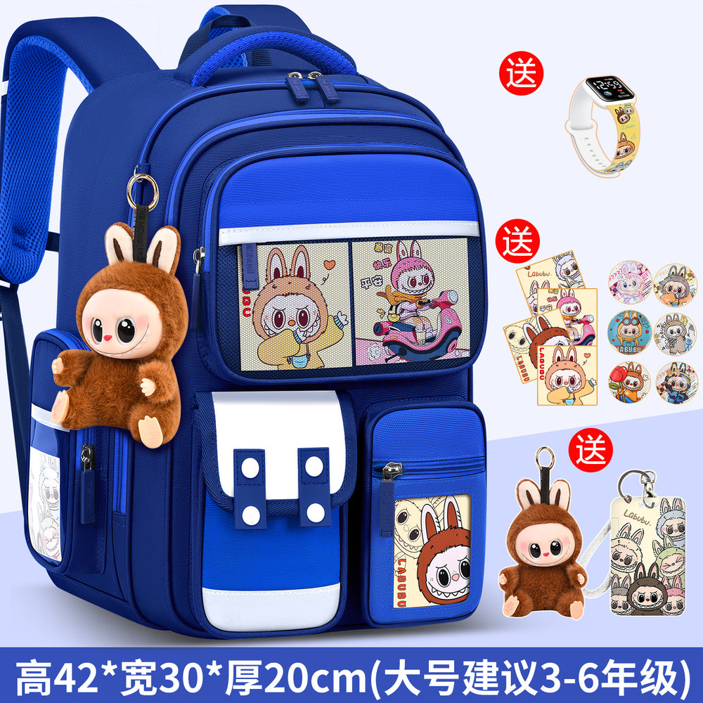 2026 new labubu backpack for girls, elementary school students grades 1-6, boys' lightweight kids' backpack, spine protection, and weight reduction