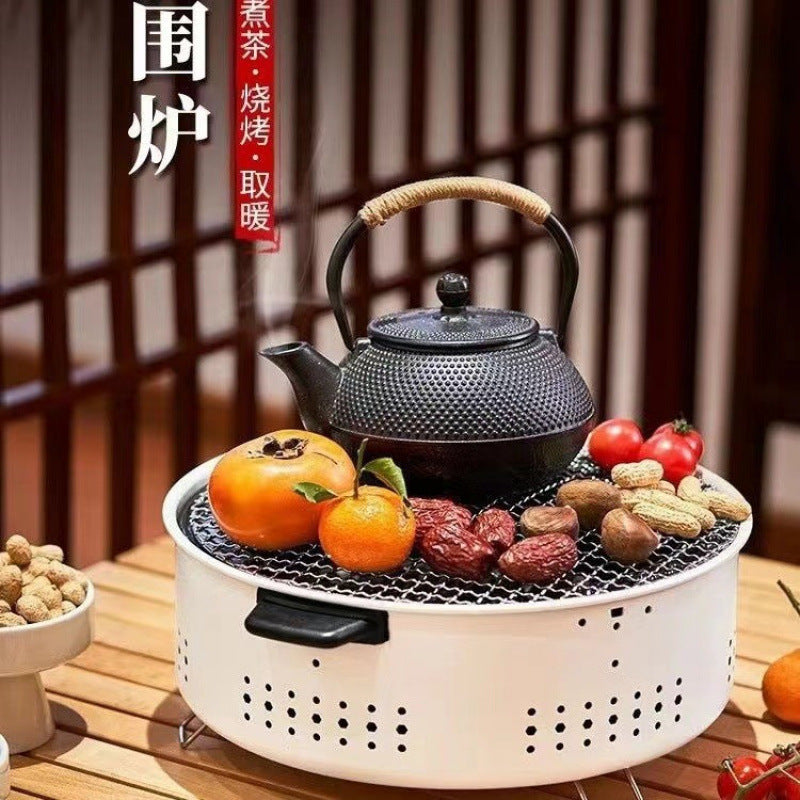 Portable charcoal stove for tea brewing, bbq, and camping - multifunctional heater with tiktok support and dropshipping available (baking pan included)