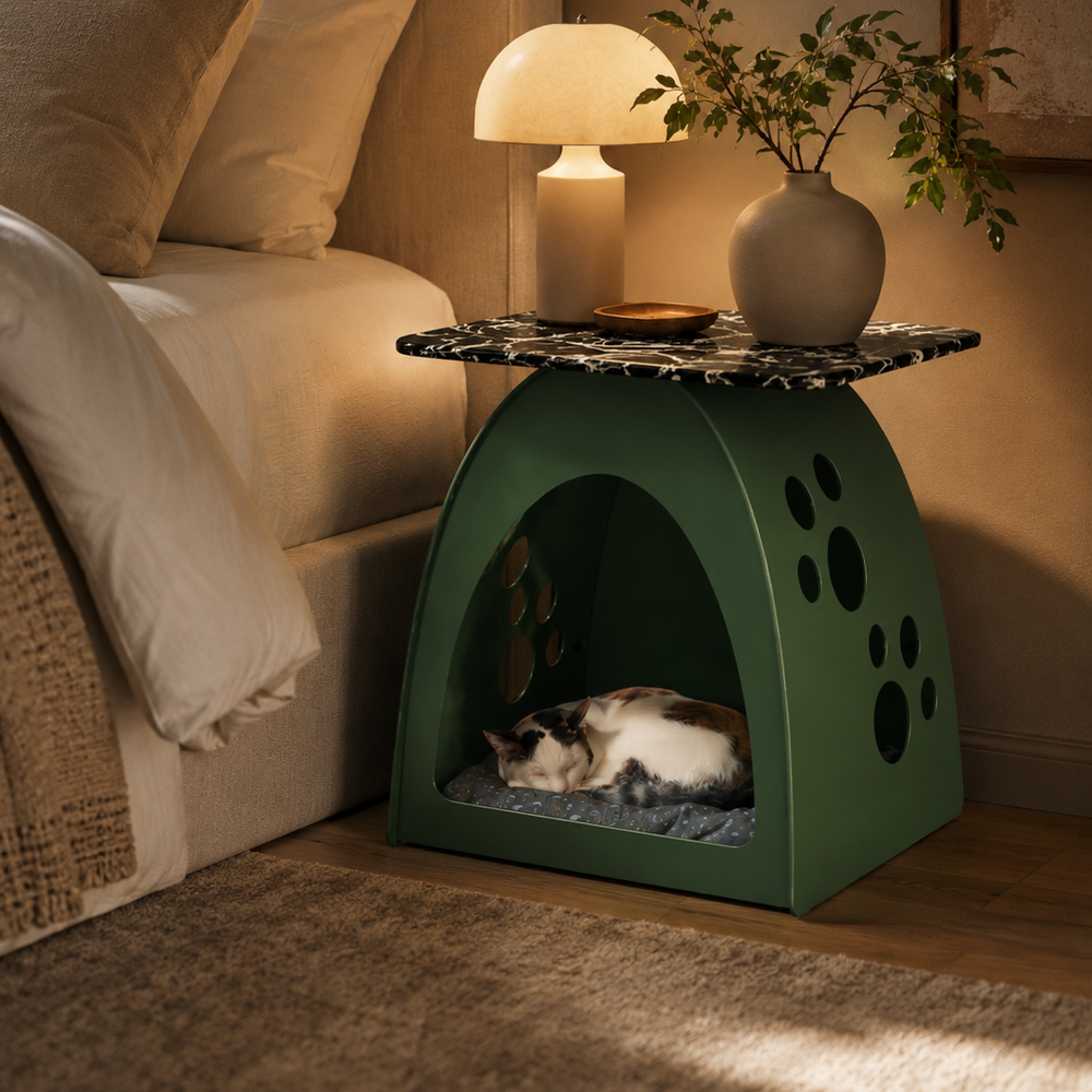 Simple and modern cat nest coffee table living room bedroom iron rock slab all-in-one pet shared storage new arrival side table