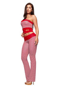 hot-selling women's clothing: sexy, slim-fit, casual striped print two-piece set with color-blocked tube top