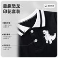 children's wear: boys' summer casual fashion dinosaur embroidered polo shirt + shorts two-piece set - wholesale