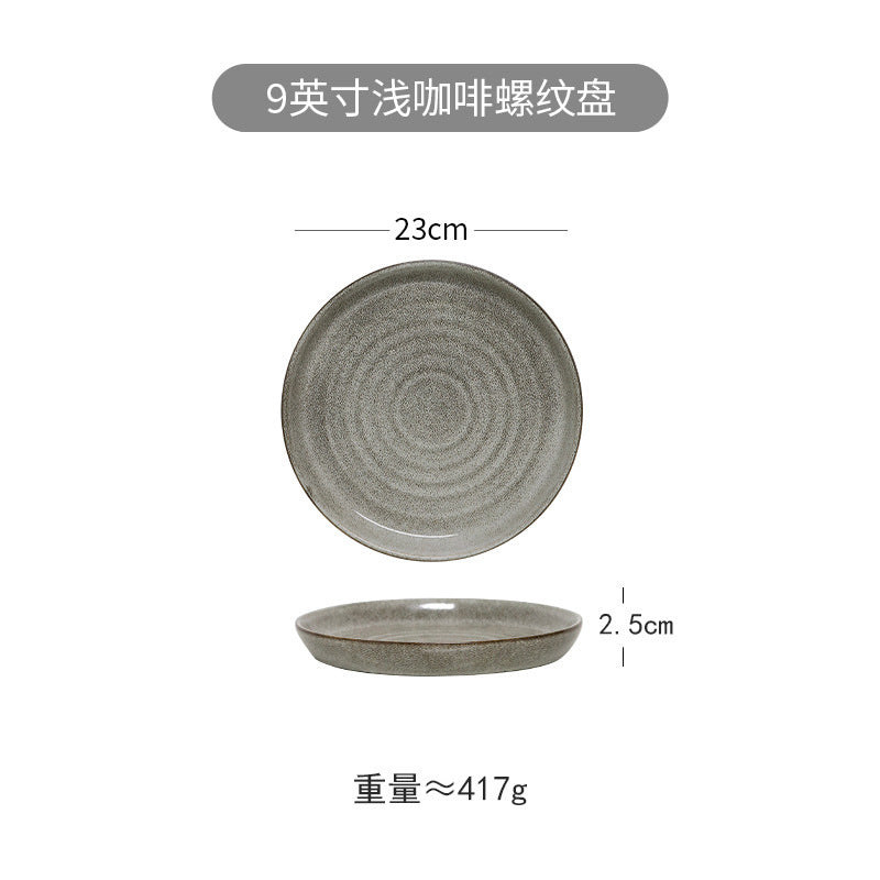 Retro creative steak plate breakfast plate japanese style stone thread tableware dish plate for home western food plate flat plate glazed porcelain