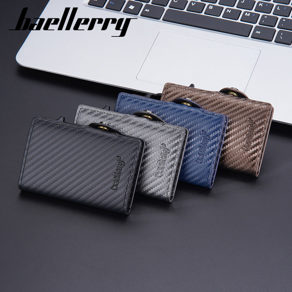 Baellerry's new men's card bag  RFID aluminum box automatic pop-up credit card clip buckle wallet