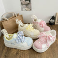 Blue korean style high-value plaid bowknot chunky sole sneakers women's 2026 summer new arrival niche campus white shoes