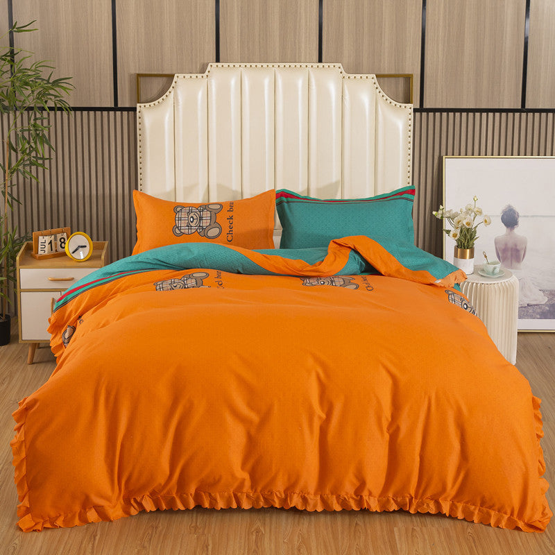 Korean style lace duvet cover, king size 220*240cm, princess duvet cover, student dorm single duvet cover, cartoon wedding bedding