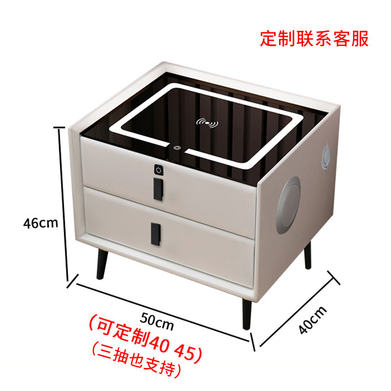 Smart nightstand solid wood bedside table - modern style bedroom with wireless charging, multifunctional lighting, and wireless charging capability