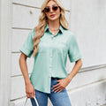 European and american cross-border women's fashion  spring/summer new arrivals:  &  single-breasted faux denim short-sleeve oversized shirt