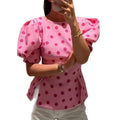 european and american women's clothing - new summer collection: casual, loose-fit, bubble sleeve polka dot top