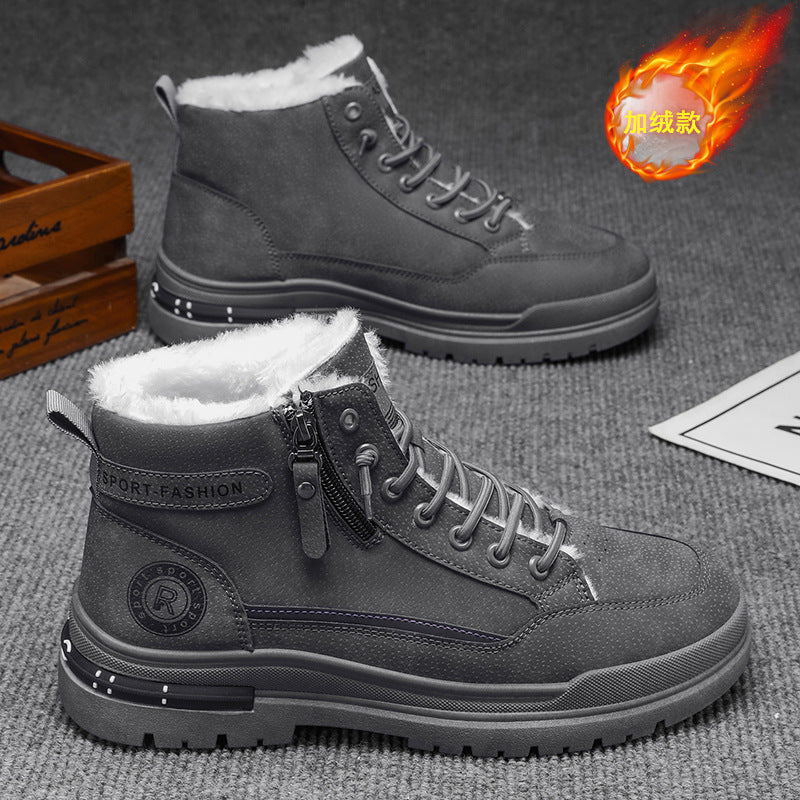 Boots men's shoes high-top winterfleece-linedthickened cotton shoes waterproofnon-slip construction site work labor protection workwear boots