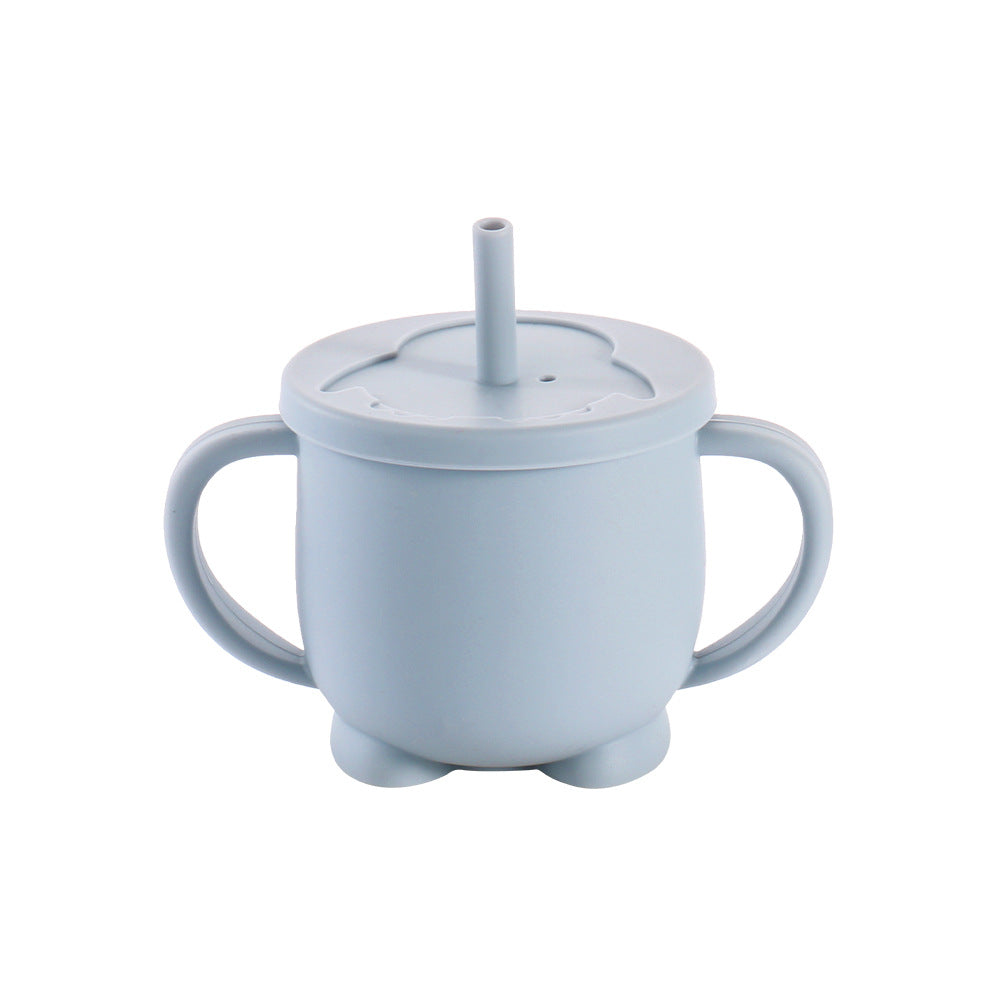 Factory baby silicone binaural straw cup drop resistant high temperature resistant baby drinking cup penguin water cup feeding tableware