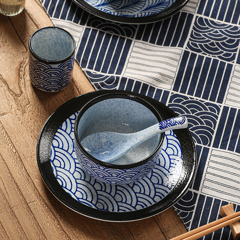 Japanese blue pattern soup bowl for home creative ramen bowl student dormitory instant noodle bowl rice bowl salad bowl retro bowl