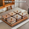 [six compartments with lid] transparent hammered dish with solid wood plate