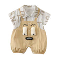 Baby clothes summer newborn full month hundred days bodysuit striped letter fake two-piece short romper