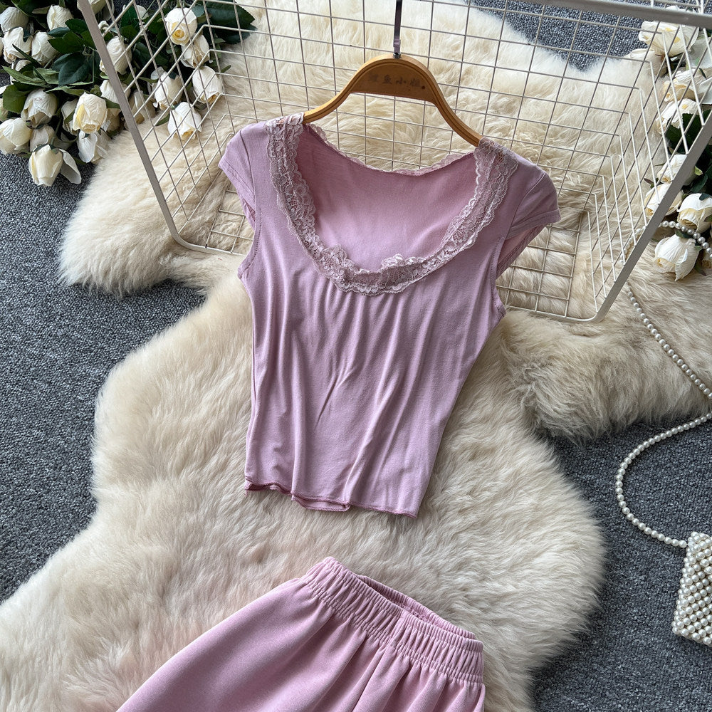 Light mature style v neck sleeveless t-shirt lazy high waistloose pants women's summercasualcasualelegantwork clothingtwo-piece set